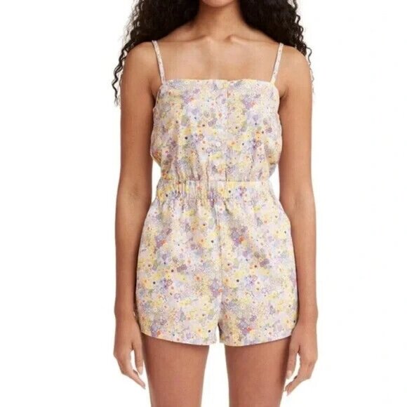 Levi's Spaghetti Strap Floral Romper Women Size l Side Pockets - Picture 3 of 11